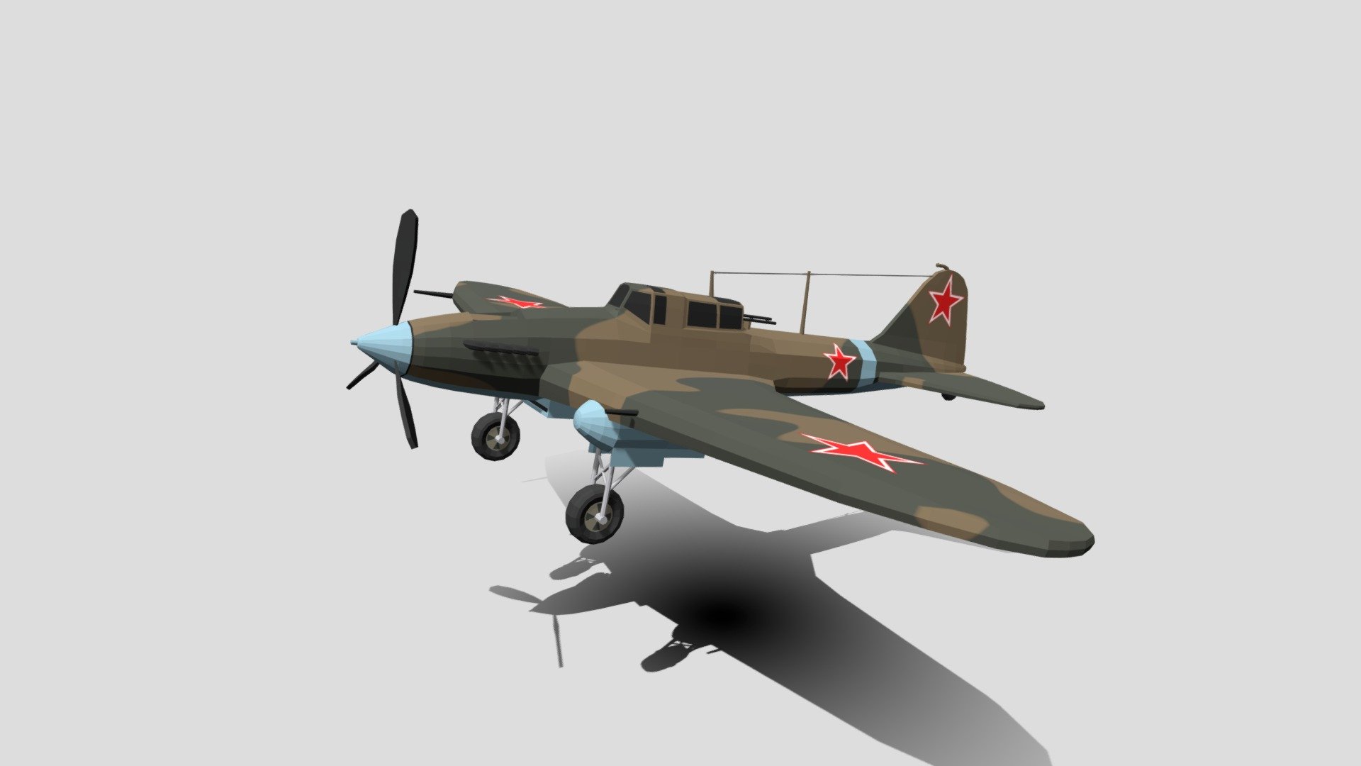 Low Poly Cartoon Ilyushin Il-2 Shturmovik WWII