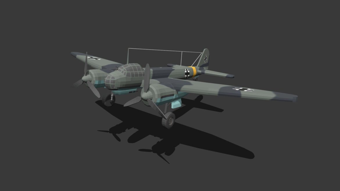 low poly cartoon junkers ju 88 wwii airplane 3d model