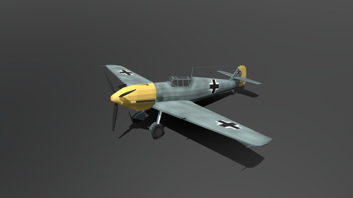 low poly cartoon messerschmitt bf 109e3 emil ww2 3d model