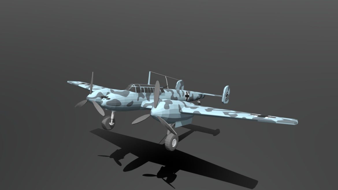 low poly cartoon messerschmitt bf110 wwii 3d model