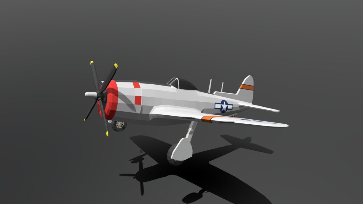 low poly cartoon p 47 n thunderbolt wwii 3d model