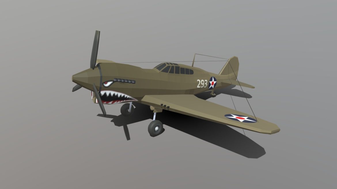 low poly curtiss p 40 warhawk airplane 3d model