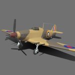 low poly hawker hurricane mk iic ww2 airplane 3d model
