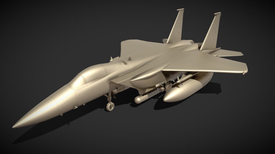 F15e Jetfighter 3d Model - High-detail F-15E Strike Eagle 3D model showcasing its advanced jetfighter design and armament.