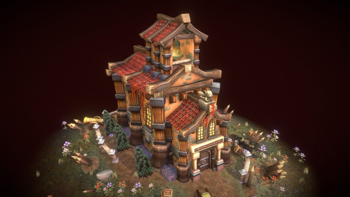 New Frontier Chapel 3d Model - Handpainted New Frontier Chapel 3D model diorama with stylized western elements and diffuse-only textures.