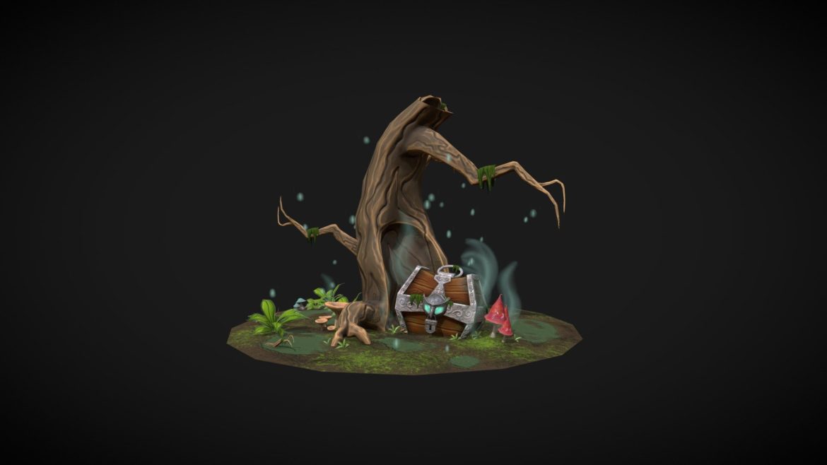 old treasure chest lost in misty swamp 3d model