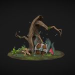 Old treasure chest lost in misty swamp