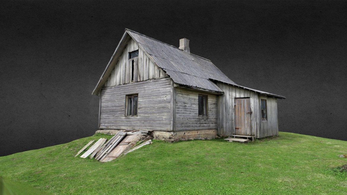 old wooden house in small village 3d model