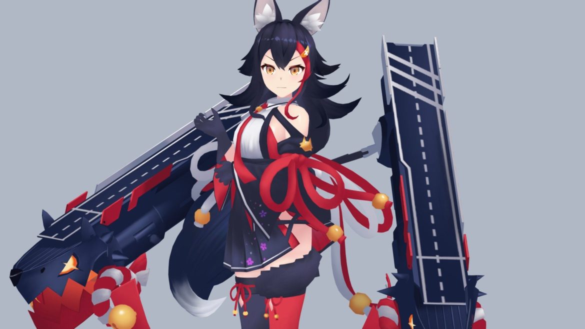 Ookami Mio Character 3d Model - Ookami Mio 3D model in her Azur Lane collaboration outfit with naval rigging