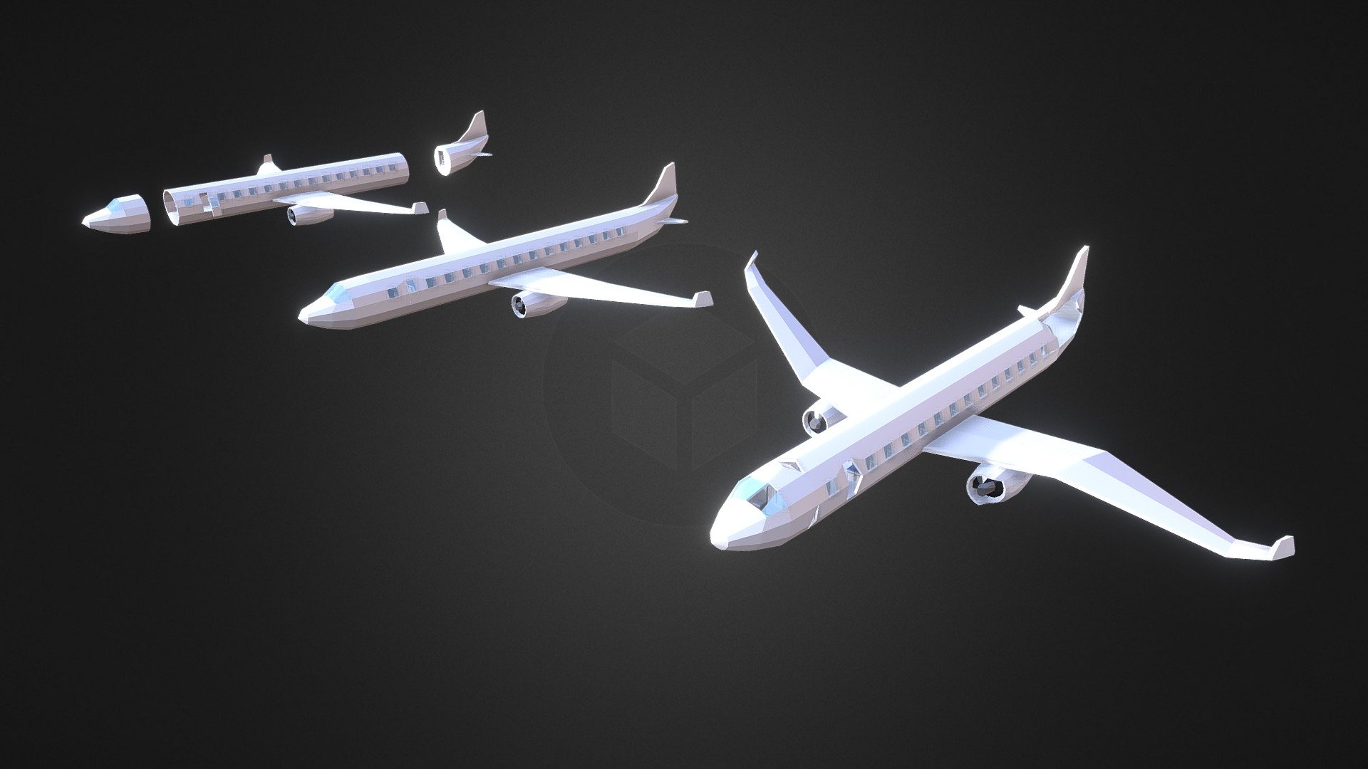 Plane (with destroyed version) (Low Poly Style)