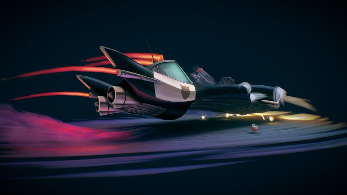 Police Chase 3d Model - Highly detailed police chase scene 3D model featuring a dynamically posed car mid-pursuit in an urban environment.