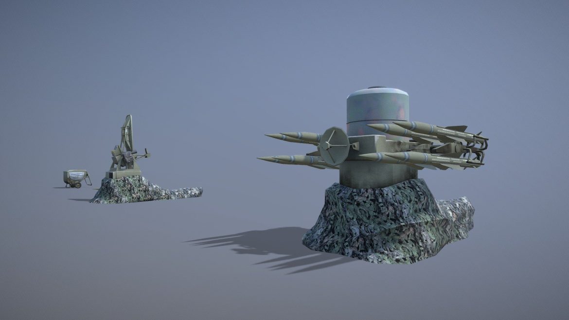 Rapier Missile 3d Model - Highly detailed low-poly Rapier surface-to-air missile 3D model with diffuse and gloss textures, ready for game integration and featuring a destroyed state.