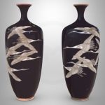 two small vases ornamented with cranes in flight 3d model