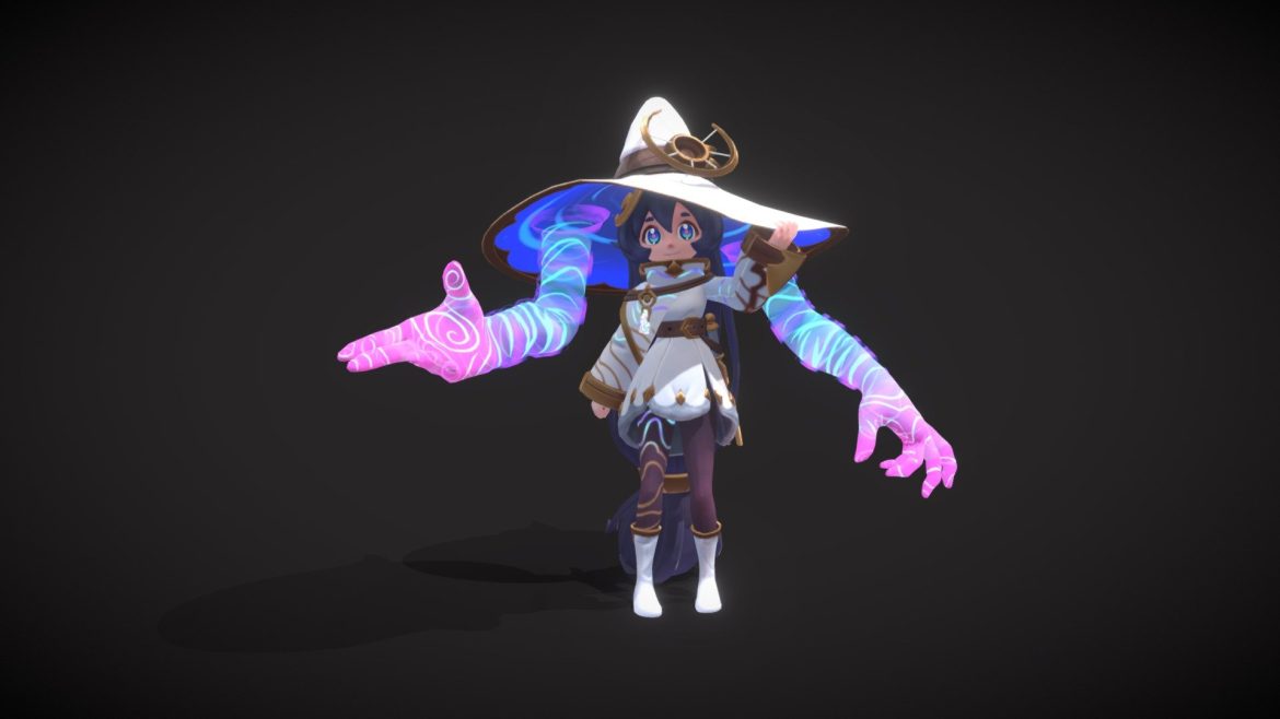 Ystra Astral Witch 3d Model - A detailed Ystra astral witch 3d model, showcasing her ethereal design and mystical staff, ready for integration into fantasy projects.