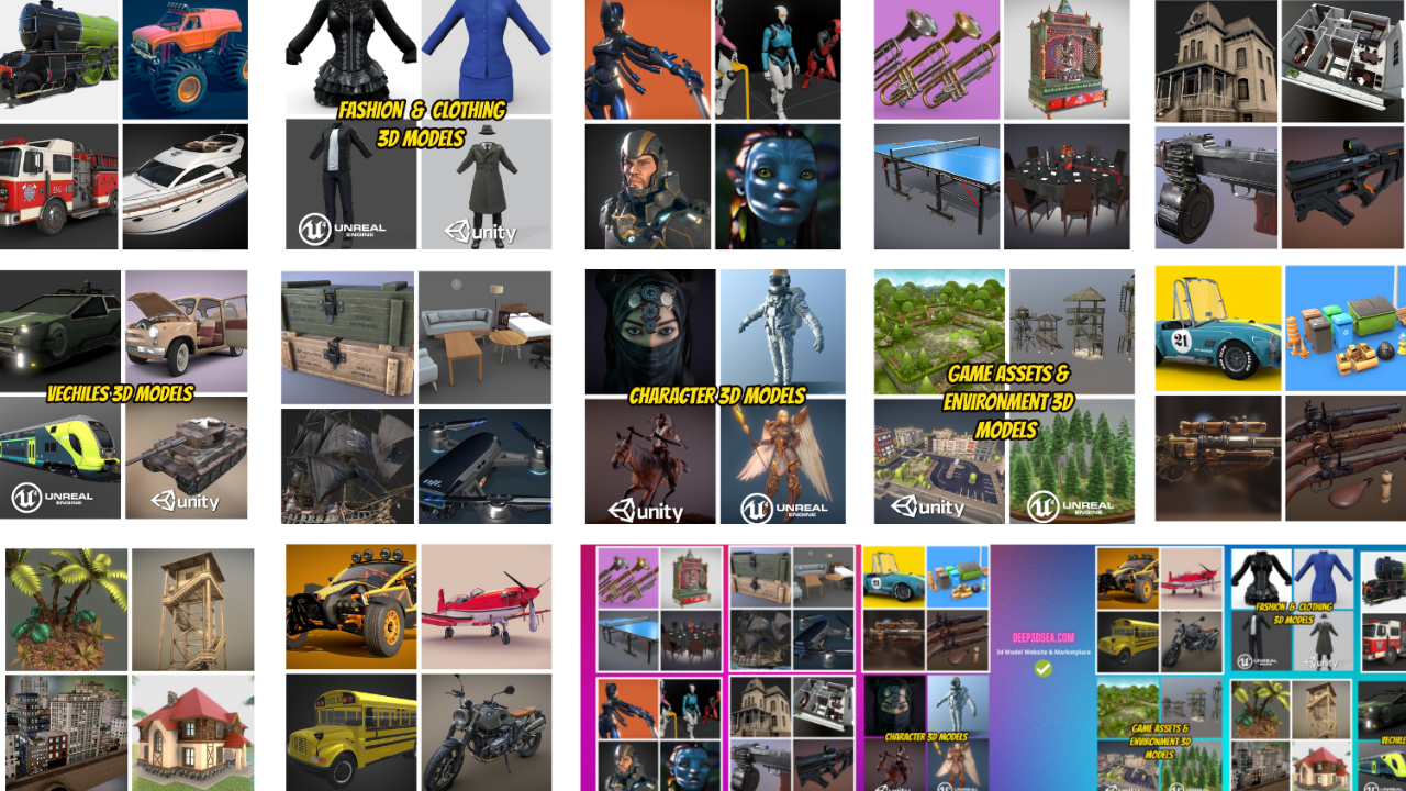 100 3D Models Collection - Ready For Games, Animation, AR, VR, Metaverse,  Unity, Unreal Engine Projects - deep3dsea