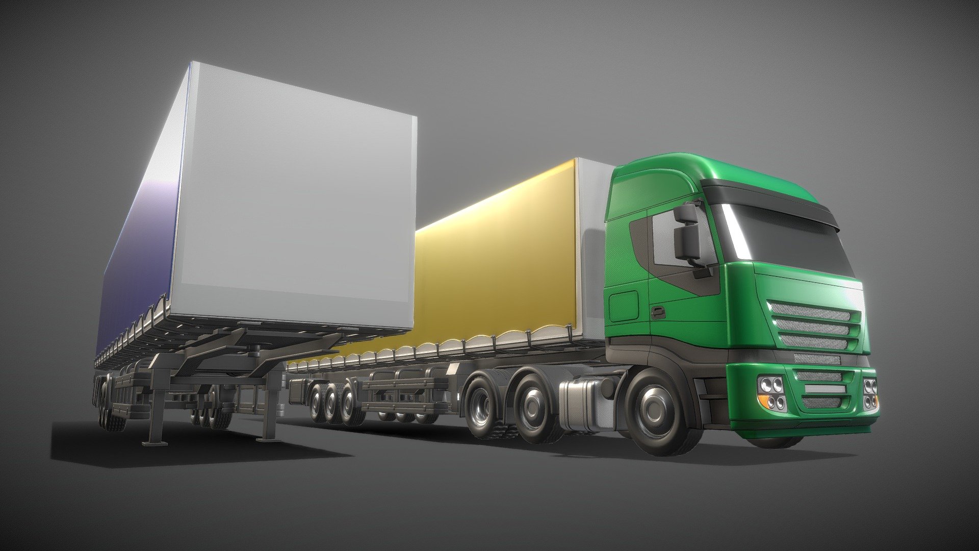 3-AXIS Truck with Semitrailer (High-Poly)