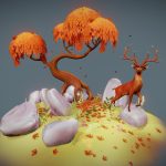 autumn scene with stag 3d model