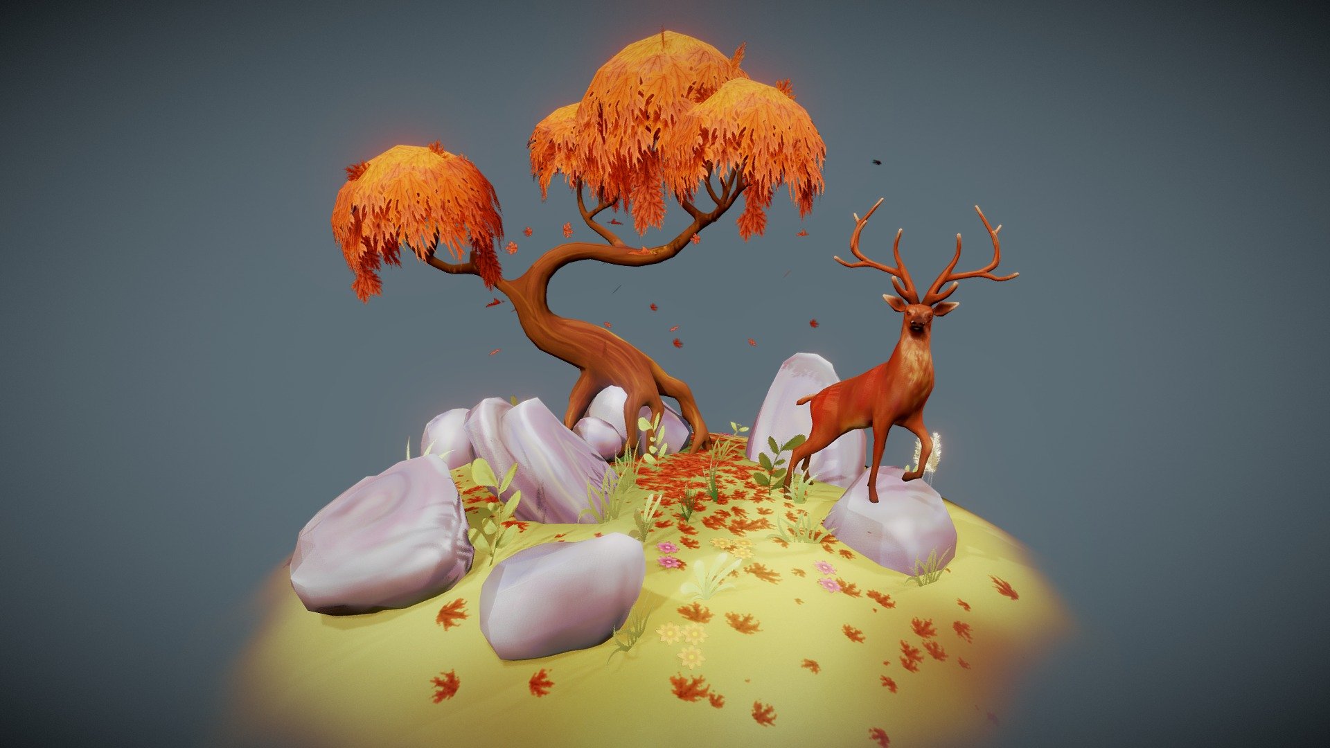 Autumn Scene with Stag