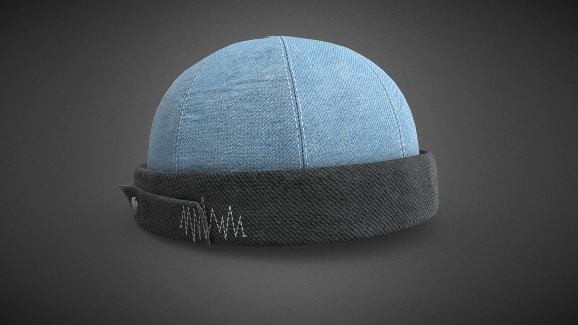 blue jeans brimless cap 3d model