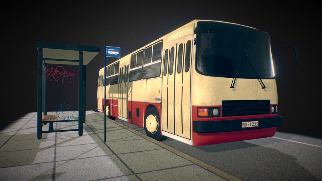 bus and bus stop 3d model