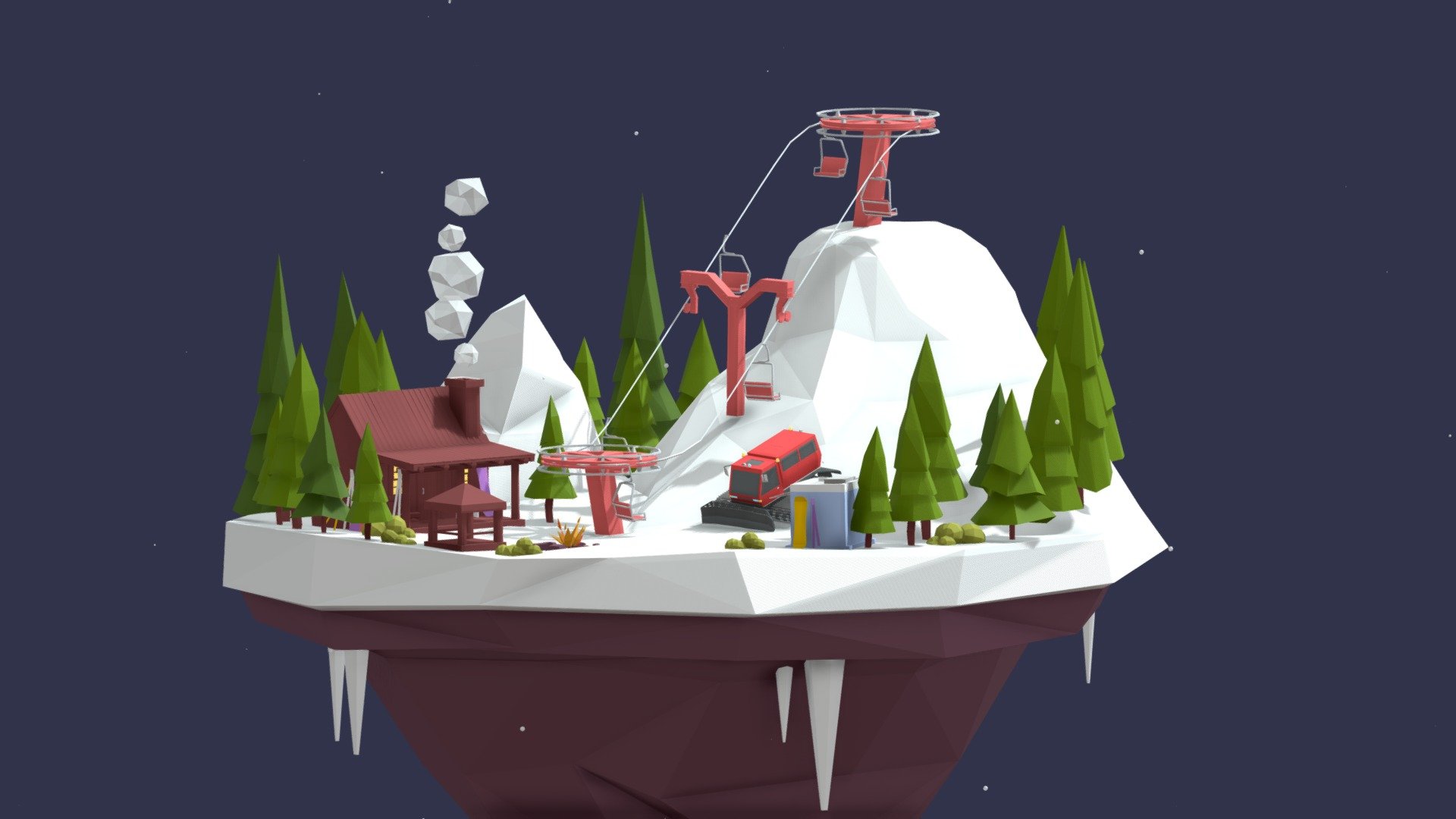 Cartoon Low Poly Slope Resort