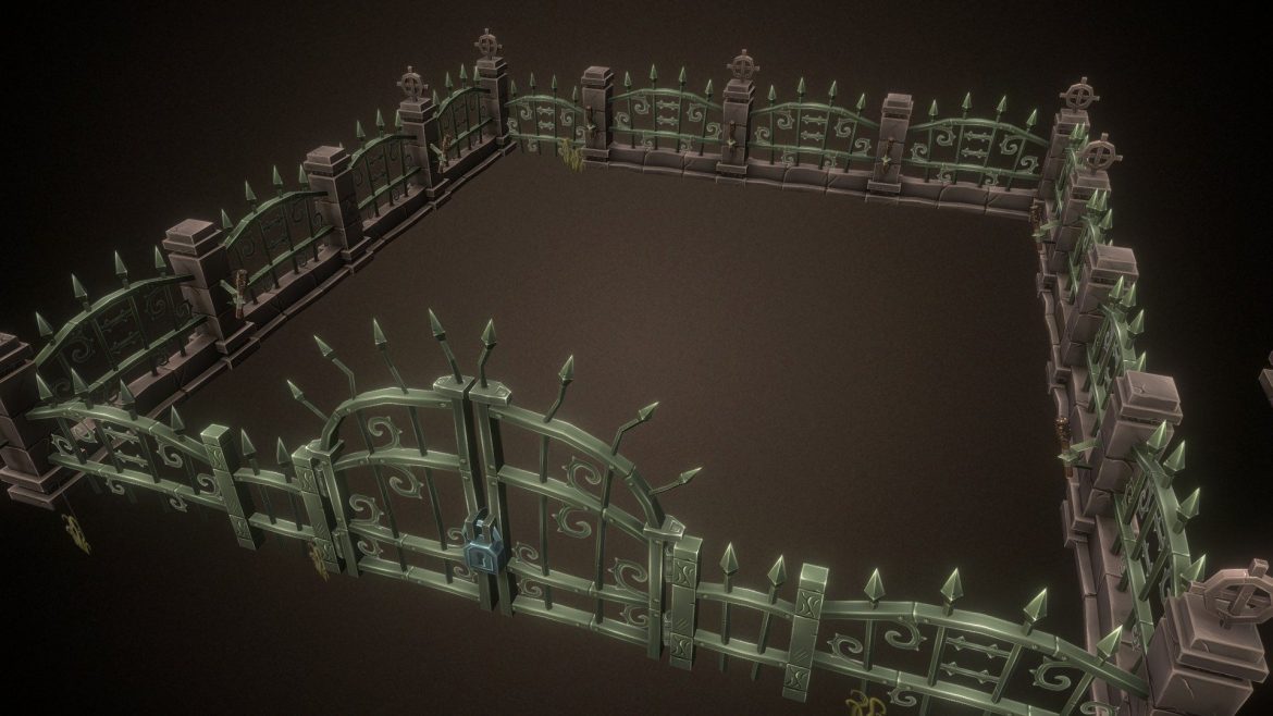 cemetery fence set 3d model