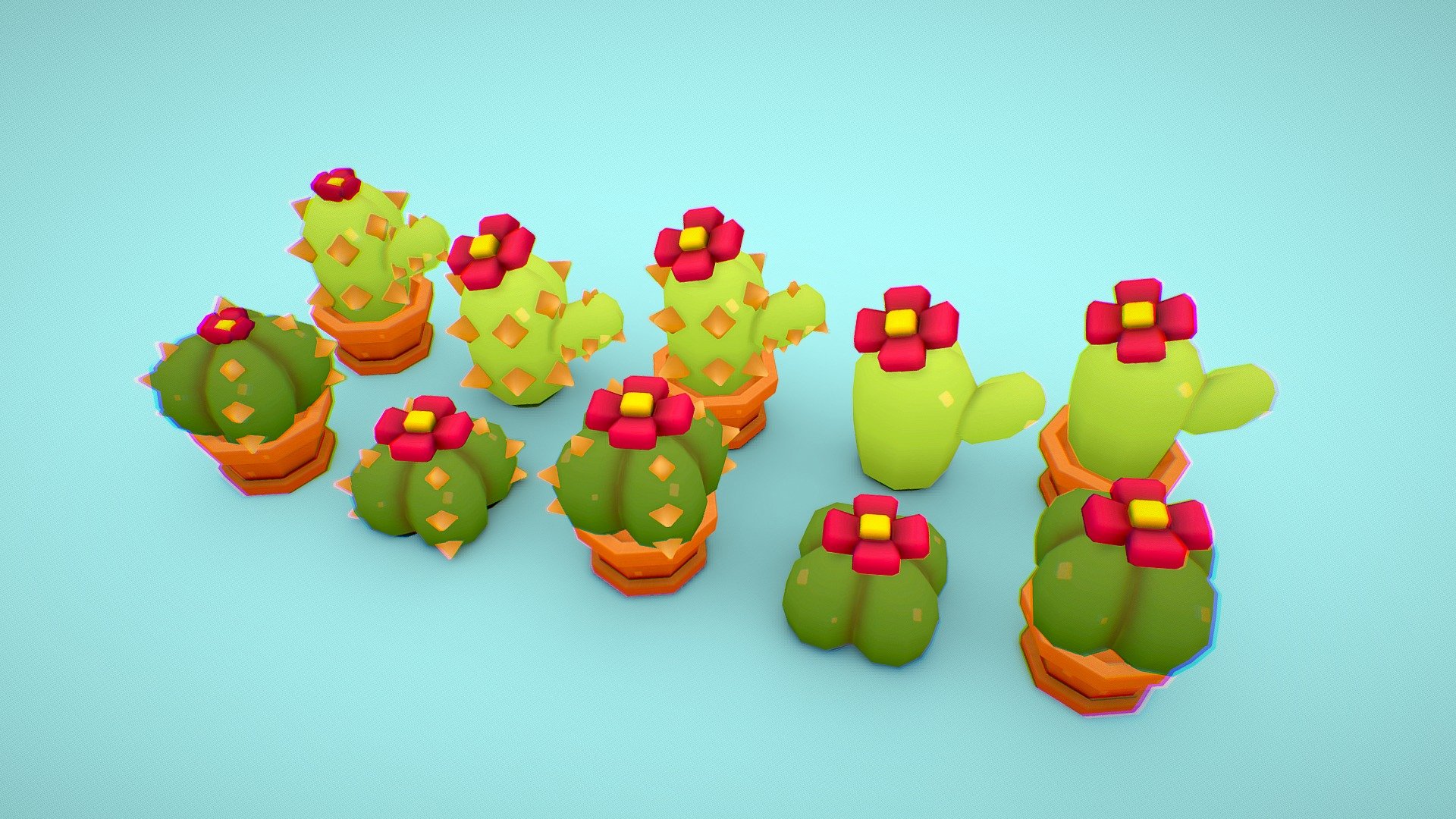 Cute Cactus Lowpoly Set !!