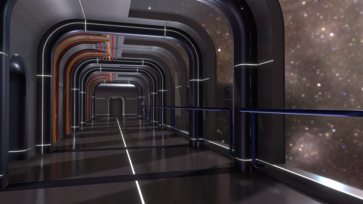 futuristic space ship interior corridor 3d model