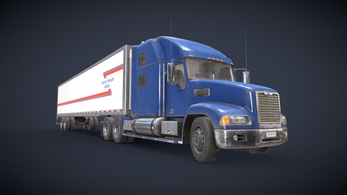 semi truck van trailer low poly 3d model