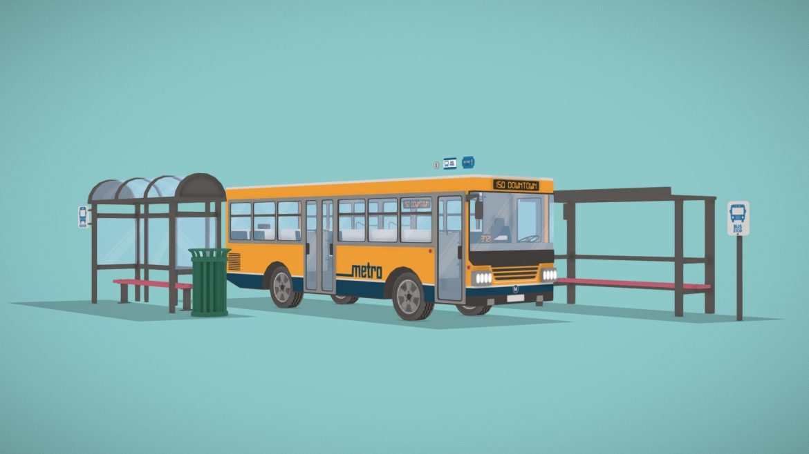 stylized bus and bus stop 3d model