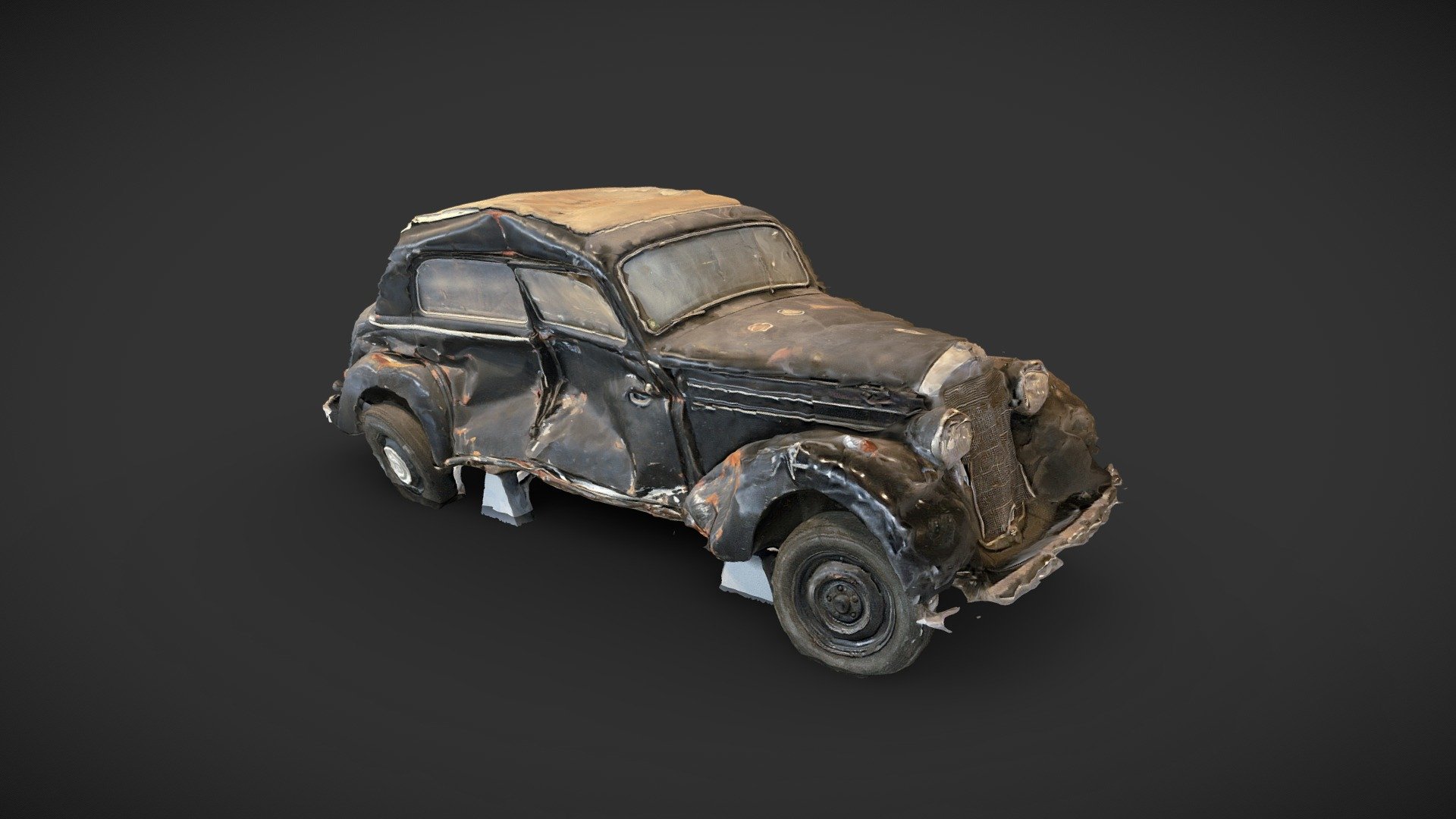 Crashed Mercedes automobile