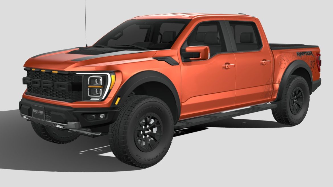 Ford F150 Raptor 3d Model - High-fidelity 3D model of a 2021 Ford F-150 Raptor showcasing its powerful design and off-road capabilities
