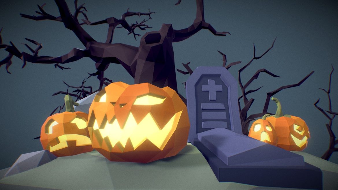 halloween set faceted style 3d model