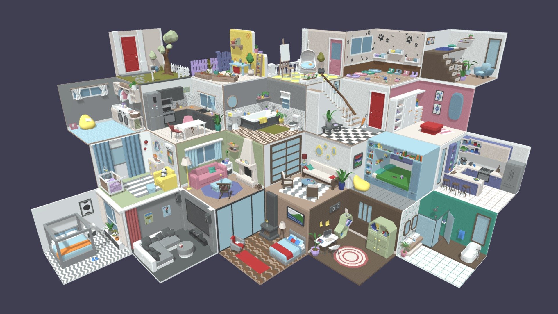 Low Poly Rooms Interiors 4