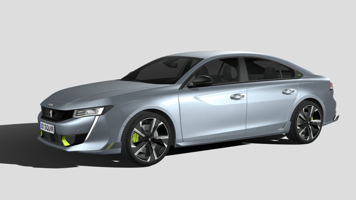 Peugeot 508 Pse 3d Model - Peugeot 508 PSE 2021 high-detail 3D model showcasing its sporty design and intricate exterior.