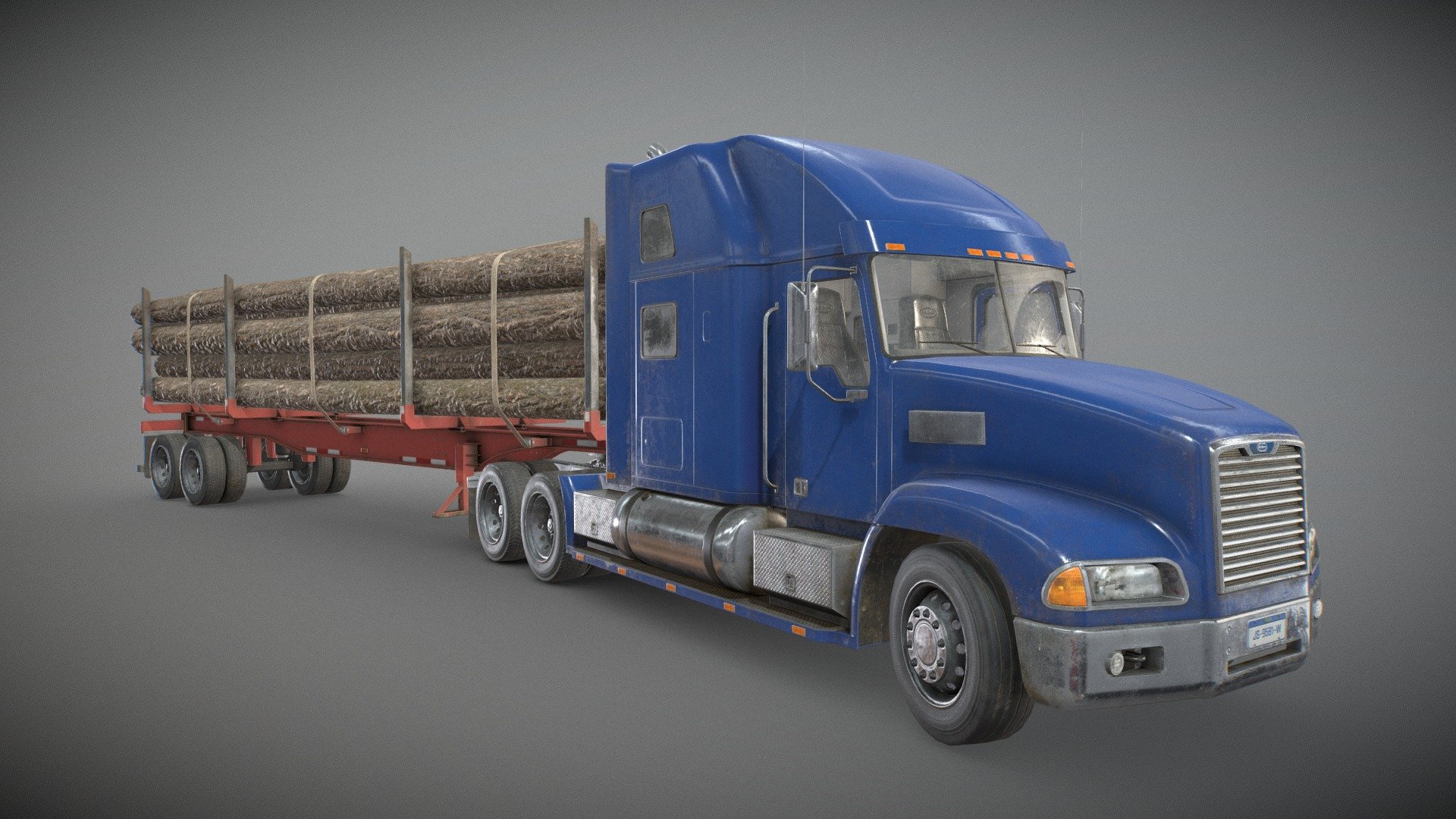 Semi Truck Log Trailer – Low Poly