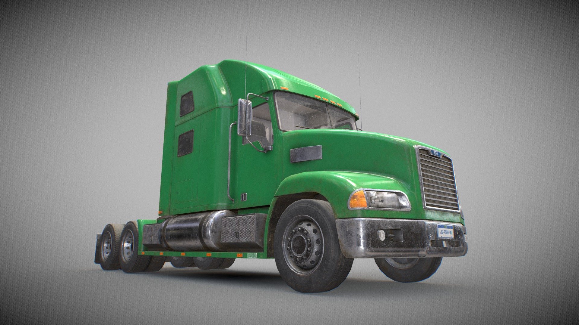 Semi Truck Tractor – Green – Low Poly