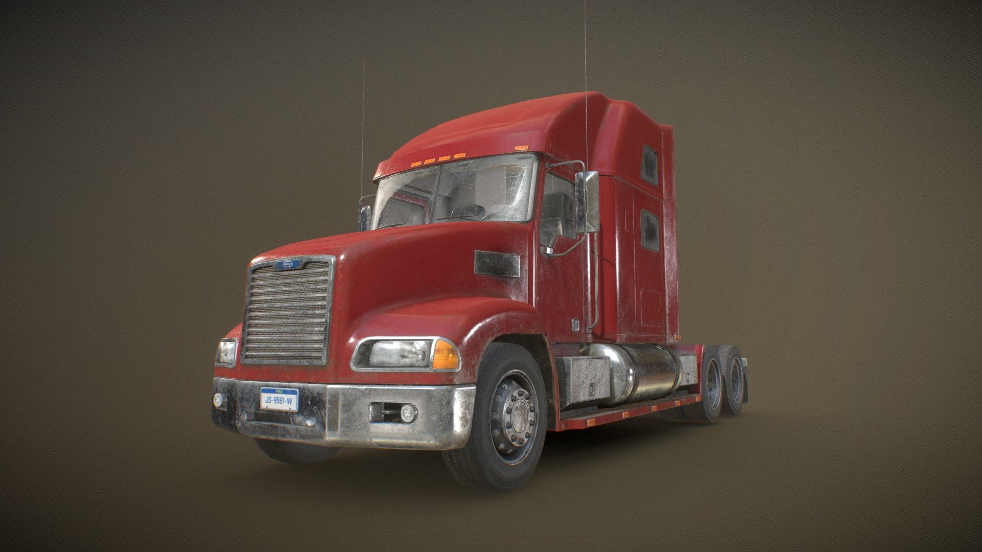Semi Truck Tractor – Red – Low Poly