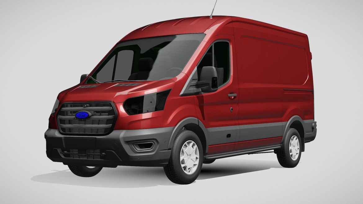 Ford Transit Van 3d Model - High-detail 3D model of a 2021 Ford Transit L2H2 Trend van, perfect for photorealistic rendering.