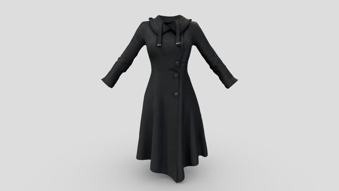 asymmetric buttoned up female trench coat 3d model