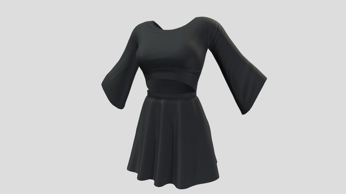 belly cutout trumpet sleeves mini dress 3d model