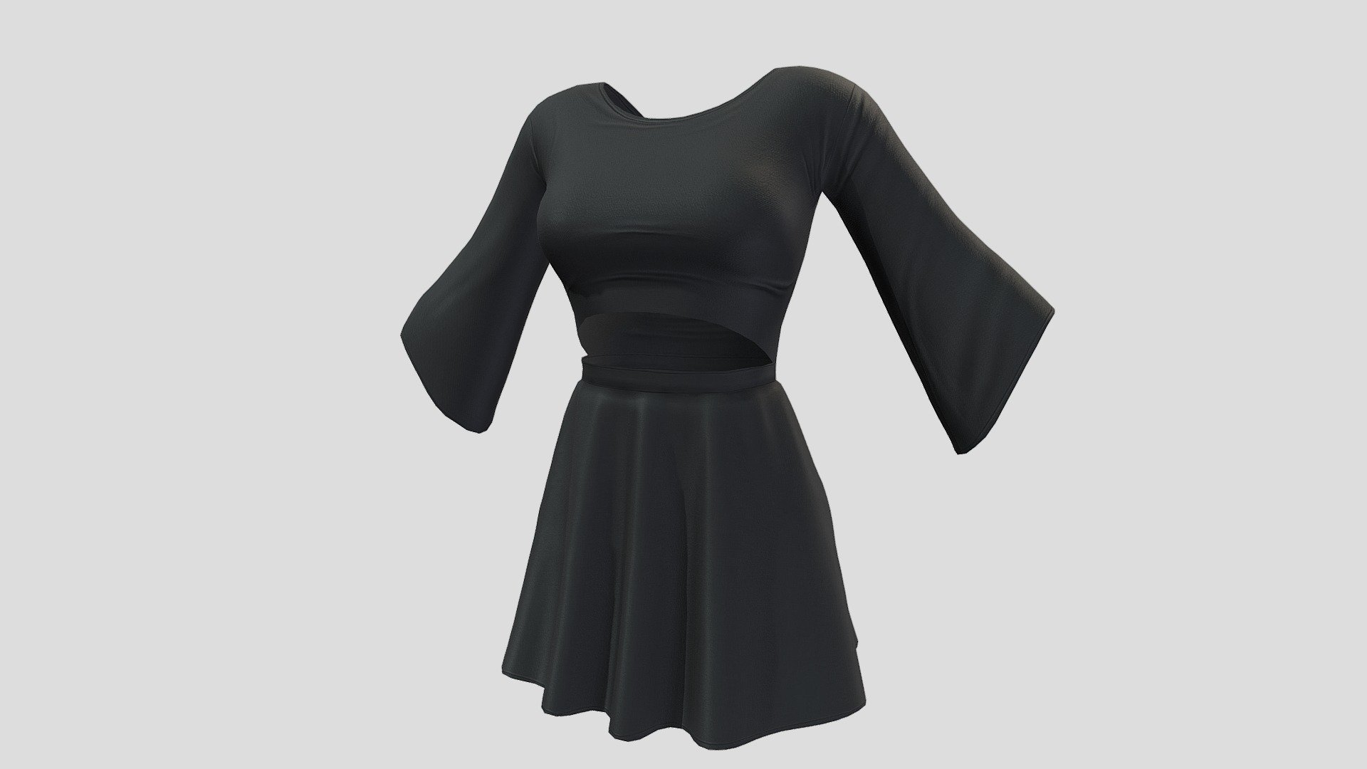 Belly Cutout Trumpet Sleeves Mini Dress