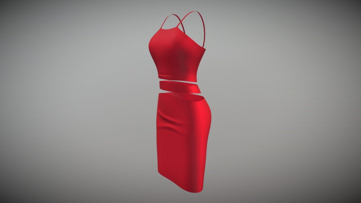 cutout waist short skirt red female dress 3d model