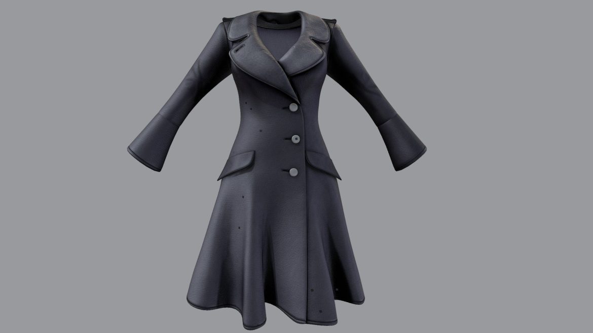 female closed front winter felt coat 3d model