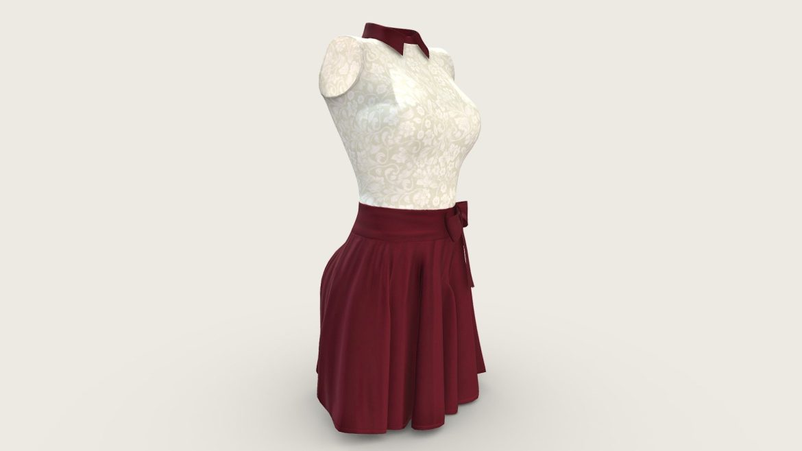 little maroon and white female dress 3d model