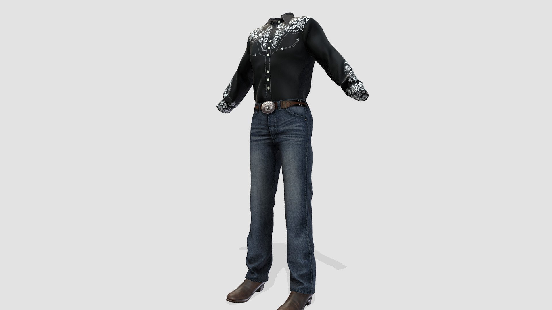 Men’s Tucked In Western Shirt Denims Boots