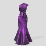 off shoulder frills long gown 3d model