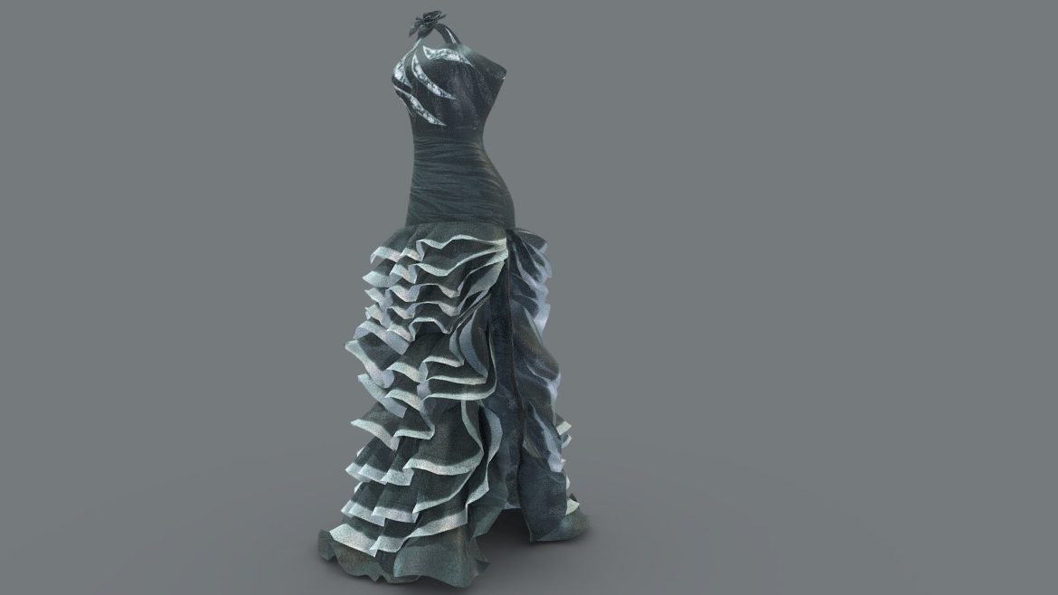 one shoulder layered ruffled prom dress 3d model
