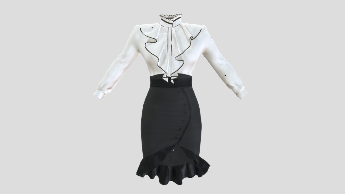 retro pencil skirt fills shirt female outfit 3d model