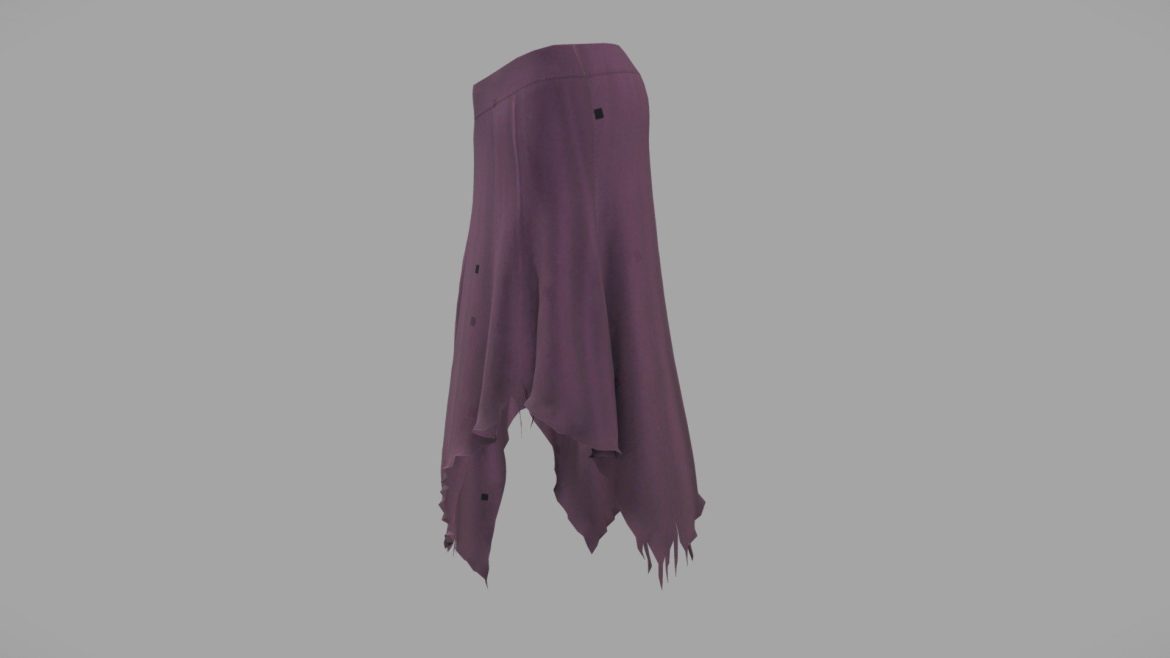 Willow Boho Skirt 3d Model - A high-quality 3D render of a willow boho skirt with a torn hem and realistic fabric textures.